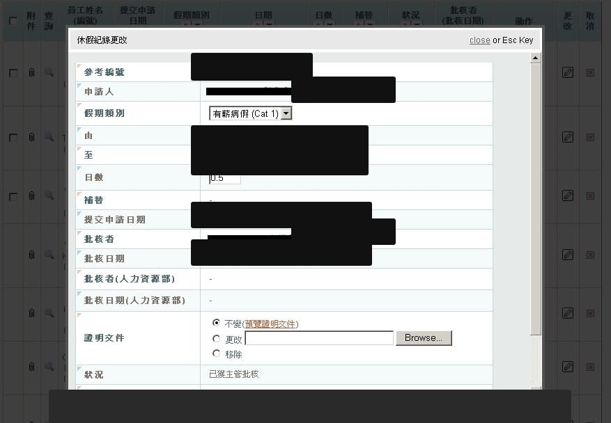 A single leave record: type, dates, documents and approval state.