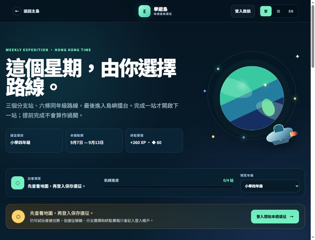 Weekly expedition: a cross-subject route that reopens on Hong Kong dates.
